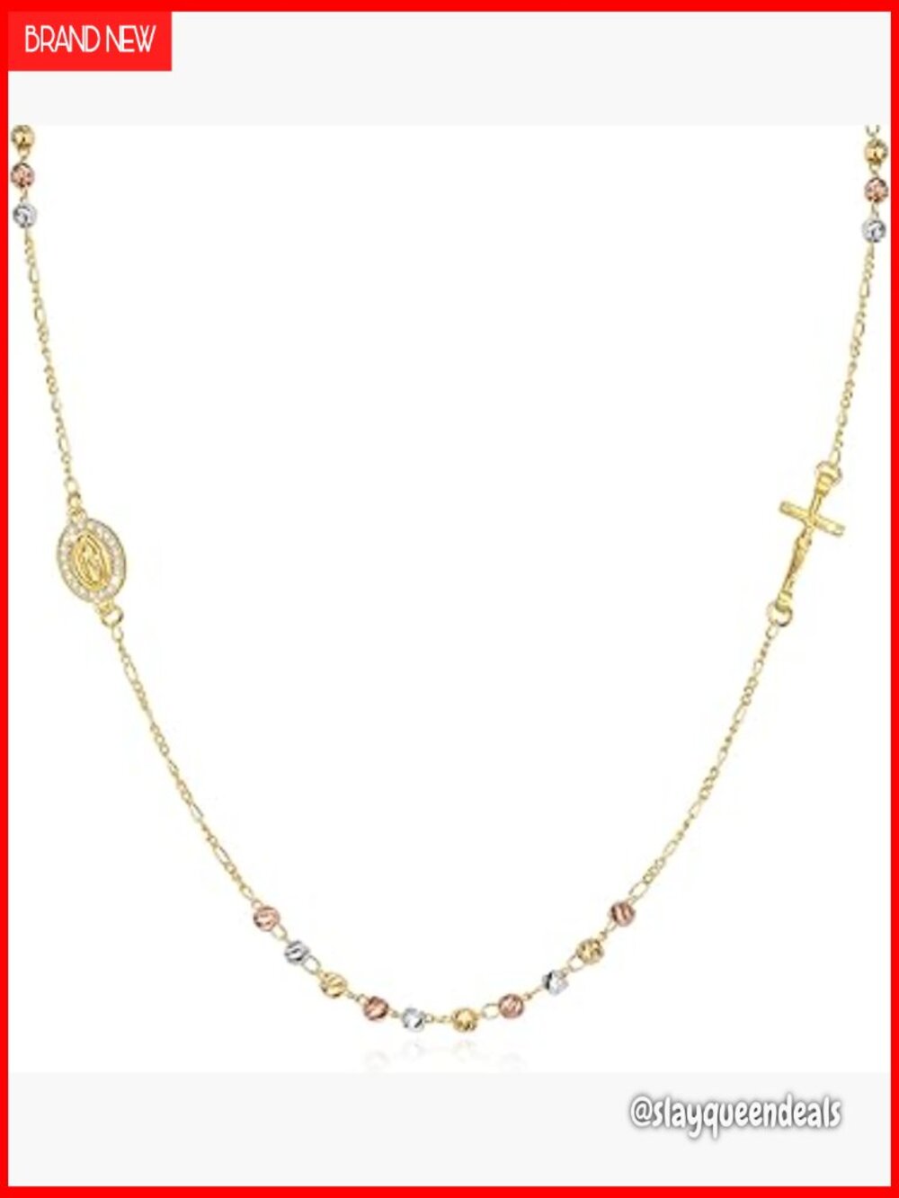 Gold Plated Virgin Mary Rosary Choker Necklace Religious Catholic Jewelry